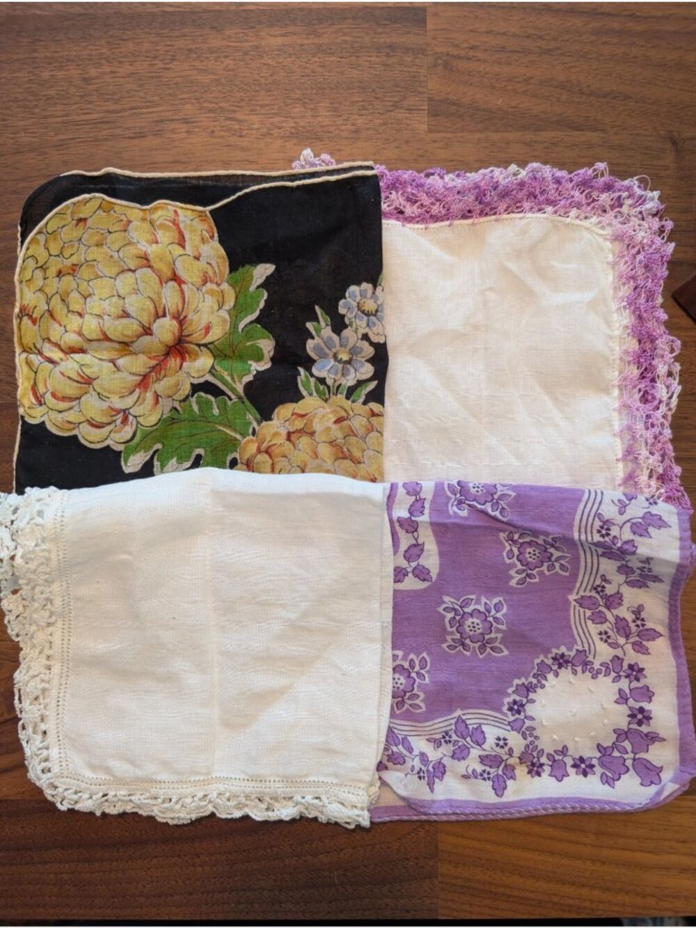 Lot of 4 Vintage Handkerchiefs With Crochet & Floral Patterns